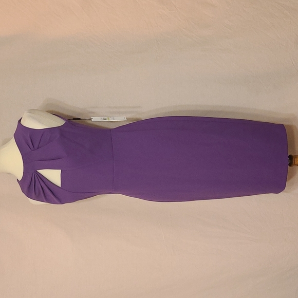 Calvin Klein Purple Gathered Cut-out Front Sleeveless Sheath Dress - Picture 3 of 10